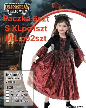 SIZE SMLXL KOSTIUM SUKIENKA Wampirzyca Gotycka Królowa Nietoperzy PRZEBRANIE Wampir 6776194