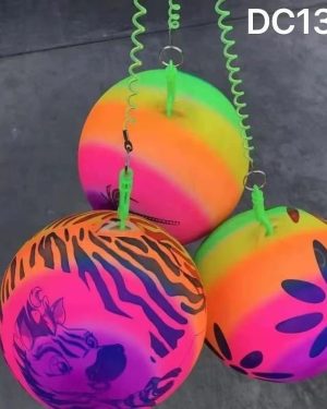 KOLOROWA PIŁKA NA SPRĘŻYNIE SZNURKU GUMOWA DO GRY 6777392