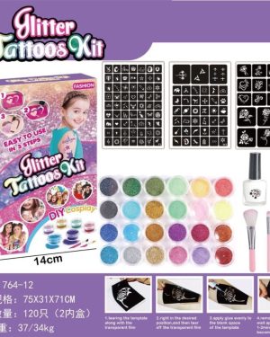 TATUAŻE BROKATOWE DUŻO SZABLONÓW + 24 KOLORÓW ZESTAW PREZENT DLA DZIECI 6778287