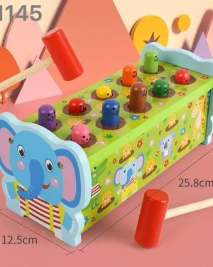 Ławka do bicia_ drewniana zabawka z młotkiem_ sortowanie klocków drewnianych Montessori 6786123