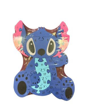 Drewniane puzzle litery cyfry pies pomarańczowy bajka STITCH 6786154