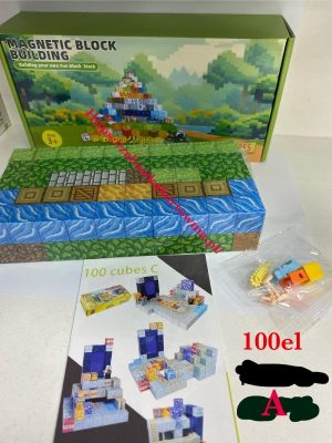 KLOCKI MAGNETYCZNE MINECRAFT KLOCKI SZEŚCIANY 100 KLOCKÓW + 1 FIGURKI MOCNE 3548615