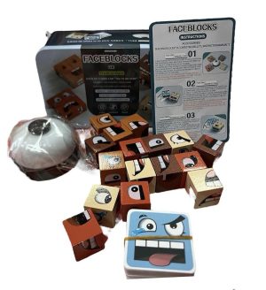 Drewniane klocki gra Minki z dzwonkiem buźki układanka 6486791