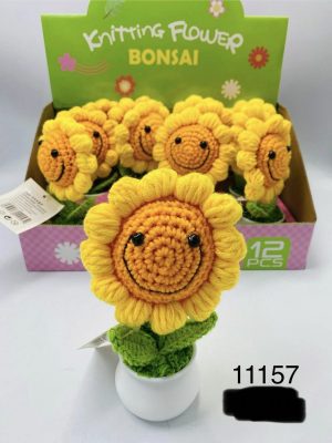 Ręcznie szydełkowany słonecznik z uśmiechem na łodydze 3218108