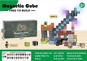 Klocki magnetyczne konstrukcyjne Minecraft 166el. sześciany bloki pixele 5168283