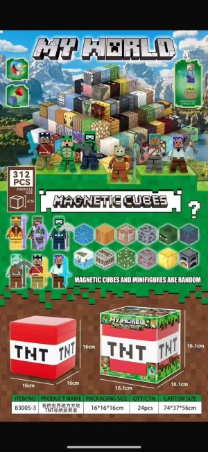 MAGNETYCZNY ZESTAW KLOCKÓW JAK MINECRAFT 312EL KLOCKÓW + 2 FIGURKI 8097559