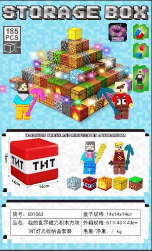 180 el + 5 fiegurki Klocki magnetyczne minecraft ledoweTNT Duże Pudełko 5289807